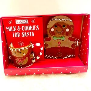 Lang Gingerbread Man Milk & Cookies CHRISTMAS Ceramic Serving Plate‎ and Mug